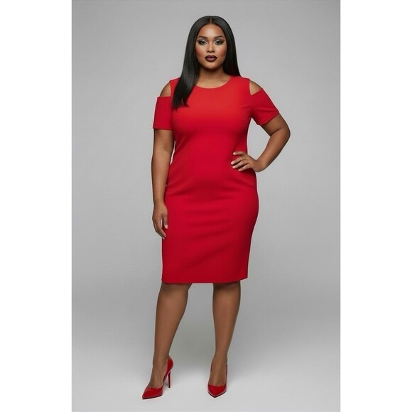 Tommy Hilfiger Dresses & Skirts - Tommy Hilfiger Red Cold-Shoulder Sheath Dress Size 6 Zipper Back